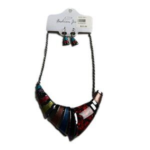 Designer inspired multi Color epoxy coating crystal V shape Necklace earring